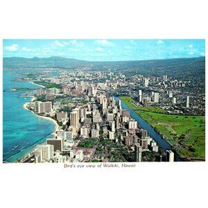 Postcard Waikiki beach hotels houses and apartments Hawaii OaVintage advertising